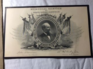 President James Garfield Memorial Service Card Engraving.  1881 Or 1882.