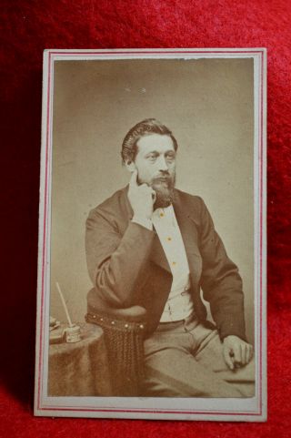 Cdv Union Soldier Sitting By Photographer Jacobs Of Ny