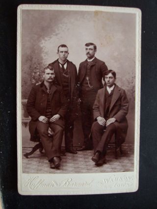 Vintage Photo 4 Young Men Waukon Ia Iowa 4 X 6 1/2 Board Huffman & Barnard