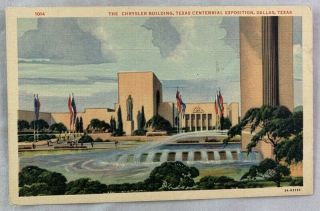 1936 Texas Centennial Postcard Dallas World Fair / Chrysler Car Auto Building