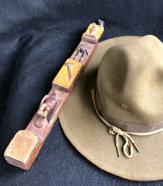 Boy Scout Vintage 1930s Hat Size 7 & Totem Pole Wood Carving Merit Badge Prjt.