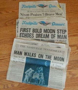 Vintage 1969 Nashville Newspapers 1st Moon Landing (3 Issues)