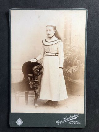 Victorian Photo: Cabinet Card: Young Girl White Cap: Kenderdine? Blackpool