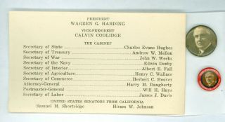 2 Vtg 1920 President Warren Harding Political Campaign Pinback Buttons Sticker