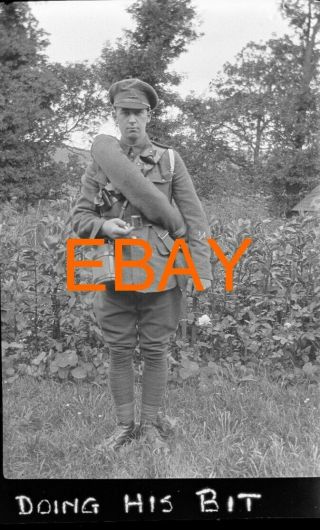 Old Negative.  Ww1 Soldier In Full Uniform In 1916.  Caption On Neg 