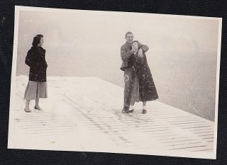 Vintage Antique Photograph People In Snow Storm Man Putting Snow In Woman 