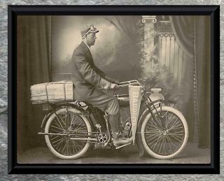Fantastic.  Early Indian Motorcycle Baudette Minnesota.  Antique 5x7 Photo Print