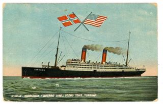 Cunard Ocean Liner - Rms Carmania & Flags - Postcard Ship