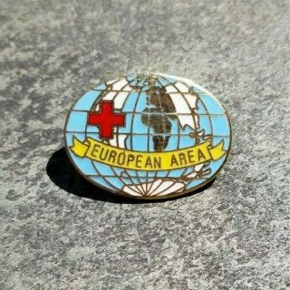 Red Cross Eu European Area Globe Worldwide Souvenir Lapel Hat Pin Vintage