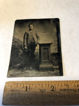 Vintage Tintype Photo Man With Hat - Antique Tin Type