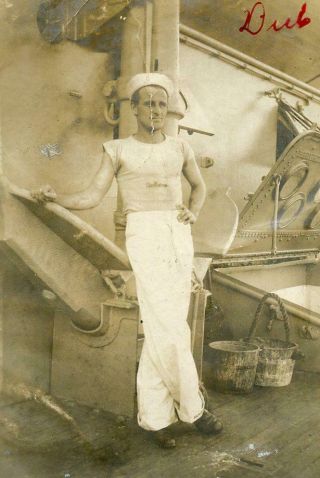 Mm978 Vtg Photo " Dick " Military Navy Sailor Aboard Ship C Early 1900 
