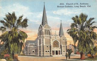 Long Beach California Church Of St Anthony Roman Catholic 1910 Postcard