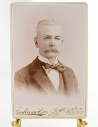 Antique Cabinet Photo Of Old Man W/ Mustache By Sullivan Bros. ,  Hudson Ny 1880s