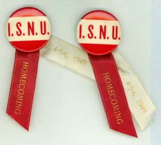 2 Vintage 1949 I.  S.  N.  U.  Illinois State Normal College Football Pinback Buttons