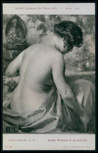 Art Bonnardel Nude Woman & Buddha 1920s Salon De Lyon Paris Postcard