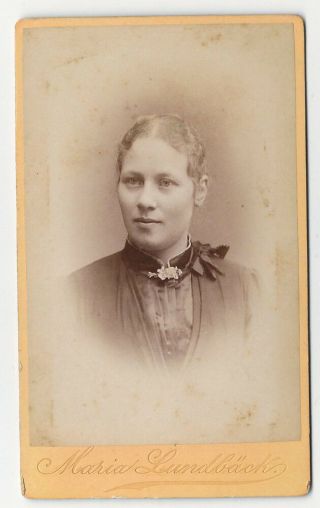Vintage Photo Cabinet Card,  4 1/8 " X 2 1/2 " - Lady With Hair Up In A Bun