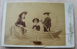 Cabinet Photo Of 3 Children In The Studio Boat Vevey Switzerland