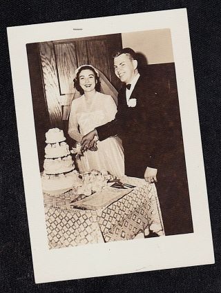 Antique Vintage Photograph Bride & Groom Cutting The Wedding Cake