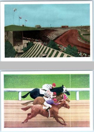 2 Postcards Aqueduct Race Track,  York Ny & Horse Racing Triple Heat
