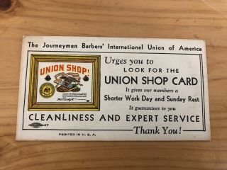 Vintage Journeymen Barber Union Shop Business Card Advertising 2 1/4 " X 4 "