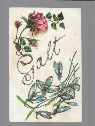 Pk29889:postcard - Glittered Flower Greetings From Galt,  Ontario