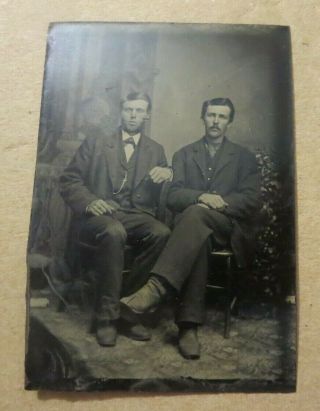 Vintage Tin Type Photo Photograph 2 Men Sitting