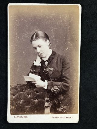 Victorian Carte De Visite Cdv: Lady Reading Letter: Silas Eastham: Southport