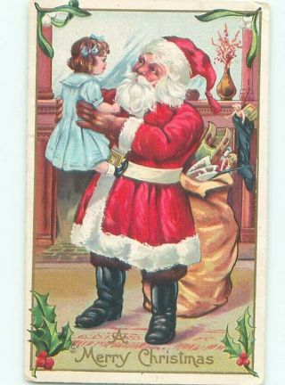 Pre - Linen Christmas Santa Claus Holds Up Cute Girl Ab4970