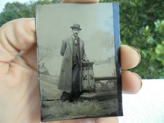 Vintage Antique Fishing Tin Type Photograph