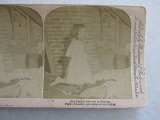 Sv206 Stereoview Photo Card Little Girl Praying Our Father Who Art In Heaven