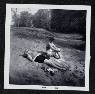 Antique Vintage Photograph Two Sexy Women Sun Bathing On Hill