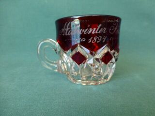 Antique Midwinter Fair 1894 Ruby Stained Early American Pattern Glass Mug Or Cup