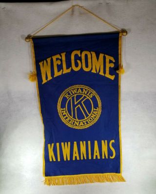 Vintage Kiwanis Welcome Banner International Kiwanians 30 " X 17 " Fringe Dowel