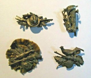 4 Vintage German Gebirgsjaeger Hat Pins Hunting Theme