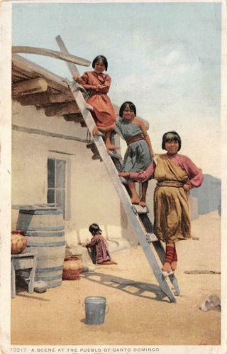 Santo Domingo,  Nm Native Americana Pueblo Indians Ca 1920s Vintage Postcard