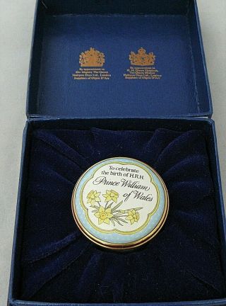 Halcyon Days Enamels (1982) Pill Box Birth Of Hrh Prince William Of Wales Boxed
