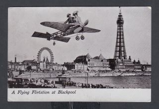 Uk 1910 Flying Flirtation At Blackpool Pioneer Flight Postcard To Eastwood