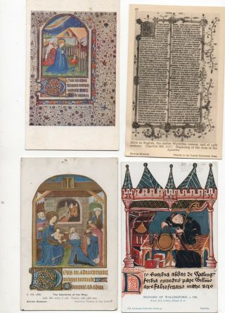 18 Vintage Postcards: Medieval Illuminated Manuscripts Caligraphy