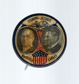 Large 1932 Fdr Roosevelt & Curley Ma Coattail Jugate Picture Campaign Button