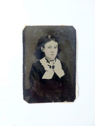 Antique Civil War Era Tintype Photo Lovely Young Woman Girl C1860s