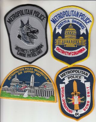 (4) Different Metropolitan Police Patches Patch District Of Columbia Dc