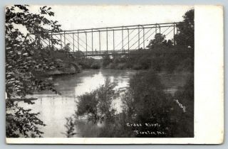 Trenton Missouri Pedestrians On Bridge Over Grand River 1907 Postcard