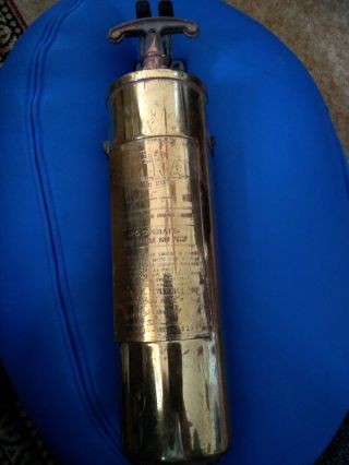 General Vintage Hand Pump Brass Fire Extinguisher Empty W/ Wall Bracket Model 95