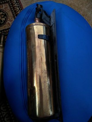General Vintage Hand Pump Brass Fire Extinguisher Empty w/ Wall Bracket Model 95 2