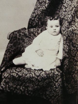 Cabinet Photo Portrait Of A Darling Little Baby Posing On A Tapestry