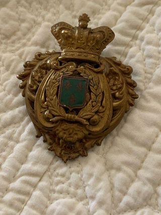 Antique European Royal Coat Of Arms Family Crest Shield Fleur De Lis Brooch Pin