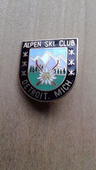 Vintage Alpen Ski Club Detroit Michigan Skiing Souvenir Hat Pin