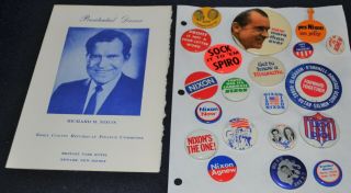 19 Vtg 1968 - 72 President Richard Nixon Campaign Pinback Buttons 1 Tab 1 Program