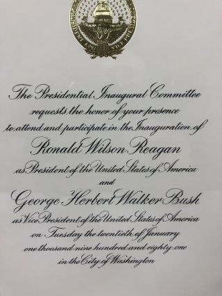 Ronald Reagan George Bush Election 1980 Presidential Inauguration Invite 1981 2