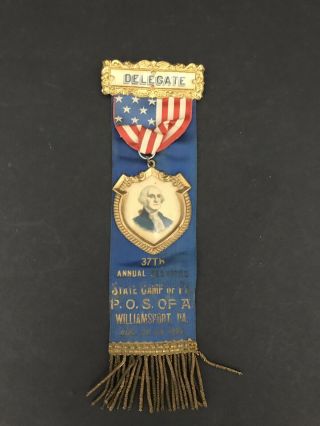 Patriotic Order Sons Of America P.  O.  S.  Of A Medal Camp Delegate Williamsport,  Pa